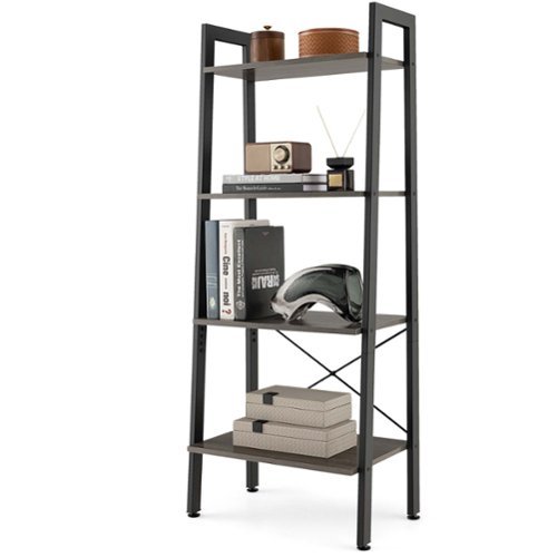 Costway - 4-Tier Bookshelf Industrial Display Storage Shelf Plant Flower Stand Metal Frame Gray - Grey Oak-Front_Standard 