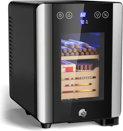 Front. Mirfee - 8L Electric Cigar Humidor - 80 Count Desktop Cabinet with Temp Control, Lock & Wood Shelves - Black.