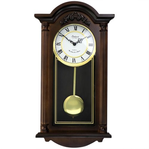 Bedford Clock Collection - Noah 22 Inch Chestnut Wood Chiming Pendulum Wall Clock - Brown-Front_Standard 