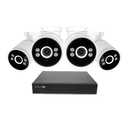 Swann - AdvancedX Series / NVR-8ADVANX / 1TB / 4x NHD-ADVANXB 4K Spotlight Bullet IP Cameras / Power over Ethernet (PoE) - Black