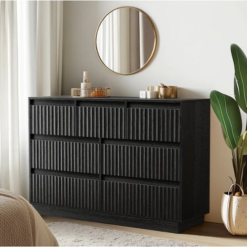 Koligey 7 Drawer Dresser 47"W Double Dresser With Waveform Fluted Panel  Black F012-1 - Best Buy