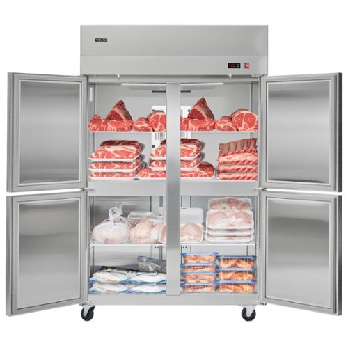 VEVOR - Commercial Reach-In Freezer, 48" W, 33 Cu.Ft Stainless Steel Upright Freezer, with 4 Doors, Auto-Defrost - Stainless steel color-Front_Standard 