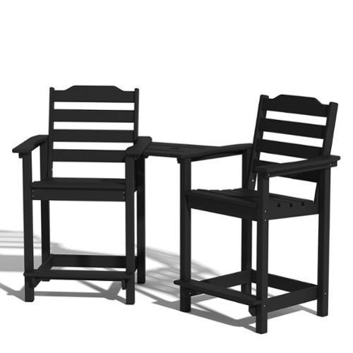 Decksplore - 2-Pack HDPE Tall Chairs with Connecting Tray & Patio Footrest All-Weather Outdoor Use - Black-Front_Standard 