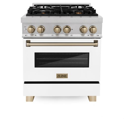 ZLINE - Autograph 30 in. Legacy Dual Fuel Range in Satin Steel w/ White & Bronze Accents (RASZ-WM-30-CB) - Stainless Steel-Front_Standard 