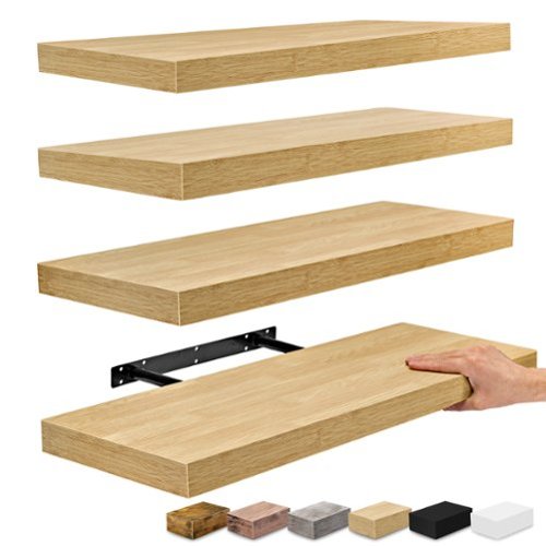 Sorbus - 24 x 9 Inch 4 Pack Wall Mounted Floating Wood Shelves - for Bedroom, Kitchen, Living Room, Bathroom - Maple-Front_Standard 