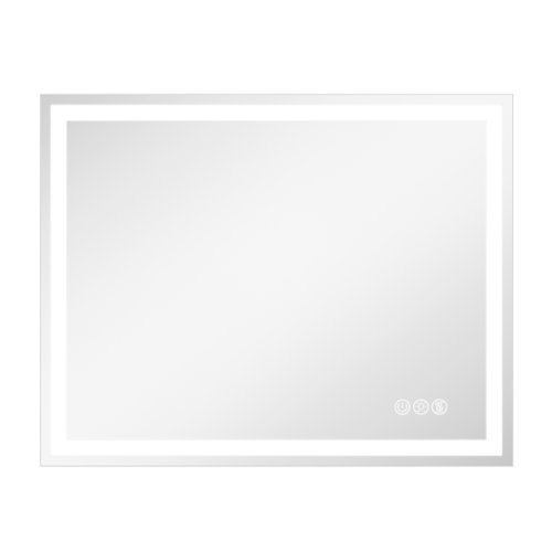 LOVMOR - 36 x 28 Inches Tempered Glass LED Bathroom Mirror with Anti-Fog & 3-Color Dimmable Lighting - Silver