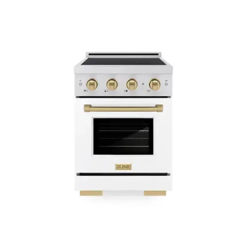 Front. ZLINE - Autograph 24 in. 3.2 cu. ft. Paramount Freestanding Induction Range with 3 Burners and Bronze Accents with White Door - White Matte.