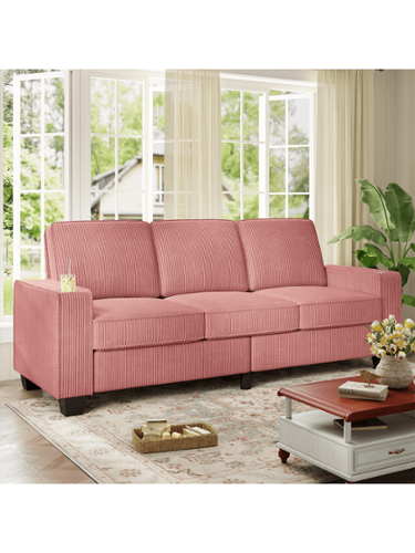 Trinkets Crazed - 83.5 Inch Oversized 3 Seater Couch,Upholstered Corduroy Love Seat Sofa for Living Room,Modern Deep Seat Loveseat Sofa - Pink-Front_Standard 
