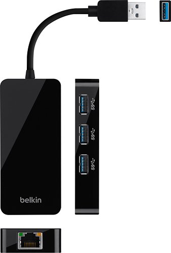  Belkin - 3-Port USB 3.0 Hub with Gigabit Ethernet Adapter - Black