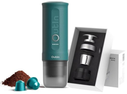 Outin - Nano Complete set Portable Espresso Machine with Double Shot Accessories - Green-Front_Standard 