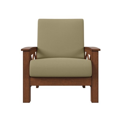 Handy Living - Riverwood Exposed Wood Frame Traditional Linen Armchair - Barley Tan-Front_Standard 