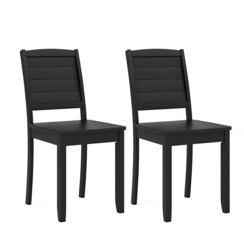 Costway - Armless Wood Dining Chair Set of 2 with Rubber Wood Legs Curved Backrest Kitchen - Black-Front_Standard 