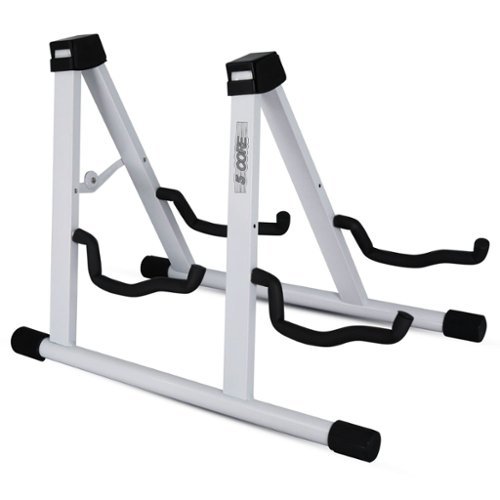 5 CORE - Double Guitar Stand A Frame Shape w Foam Arms Supports Acoustic Electric Bass Ukulele Banjo - White-Front_Standard 