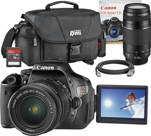  Canon - Rebel T3i DSLR Camera with EF-S 18-55mm f/3.5-5.6 IS and EF 75-300mm f/4-5.6 III Lenses - Black