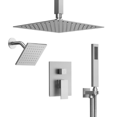 GRANDJOY - Dual Shower System with 10" Ceiling Rain Head, Handheld Sprayer, and Pressure Balance Valve for Modern Bathroom - Brushed Nickel-Front_Standard 