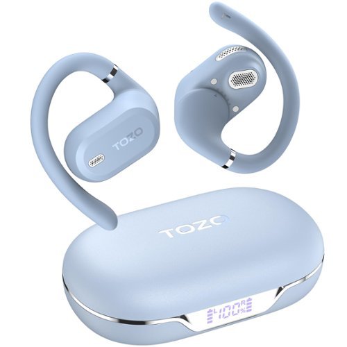 TOZO - AI Translation Open Ear Earbuds - 164 Languages, Adjustable Ear Hooks, Bluetooth Headphones, Comfort for Running, Office - Blue-Front_Standard 