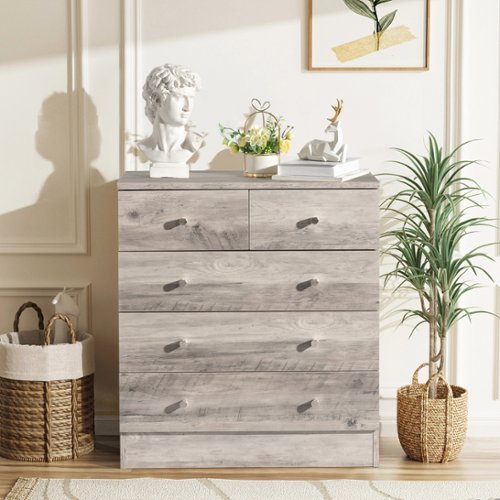 Kadyn - 5 Drawer Dresser with Gold Handle, Nursery Dresser Chest Of Drawers Organizer - Gray-Front_Standard 
