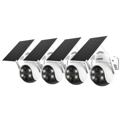 Defender - Solar Powered 4K AI Everwatch Wireless Security PTZ Camera with 3W Solar Panel, AI Detection, 4 Pack - White