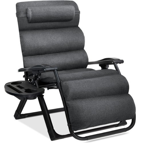 Best Choice Products - Oversized Zero Gravity Chair, Folding Recliner w/ Removable Cushion, Side Tray - Fossil Gray-Front_Standard 