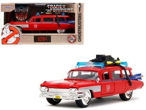  Jada - 1959 Cadillac Ambulance Ecto-1 Red Transformers x Ghostbusters 1984 Hollywood Rides Series 1/32 Scale Model - Re