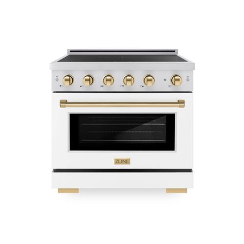 ZLINE - Autograph 36 in. 5.2 cu. ft. Paramount Freestanding Induction Range with 5 Burners and Gold Accents with White Door - Matte White