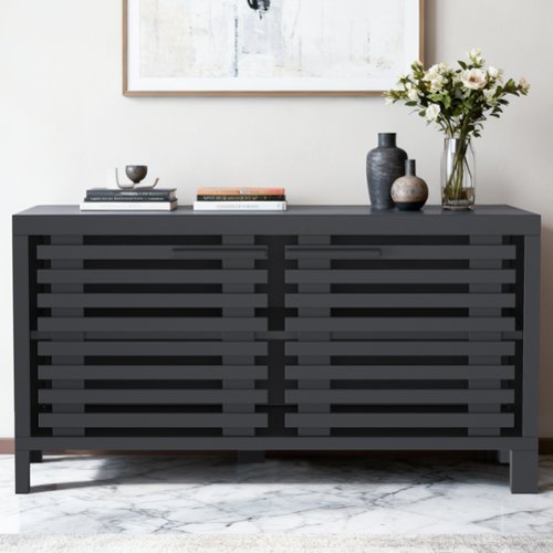 Ihomeadore - 38-inch Modern TV Stand Media Storage Cabinet with Two Shelves and Gate Door for TVs up to 32'' - Black-Front_Standard 