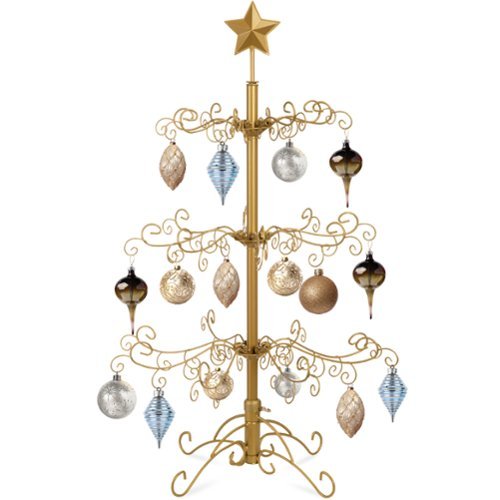 Best Choice Products - 3ft Wrought Iron Ornament Display Christmas Tree w/ Easy Assembly, Stand - Gold-Front_Standard 