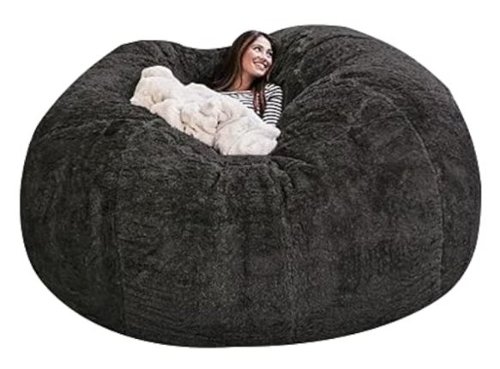 PO3TICJUNKI3 - Bean Bag Big Huge Giant Chair For Adults no Filler Comfy Fluffy Round Beanbag Lazy Sofa Cover Machine Washa - Dark Grey1-Front_Standard 