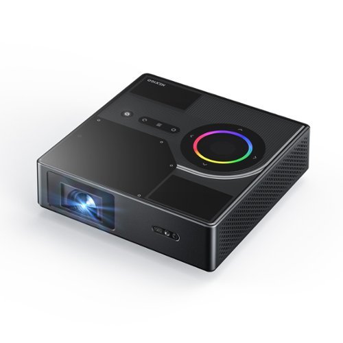 NexiGo - Nova Mini Laser Projector, 1080p FHD, Google TV w/Netflix, 1200 Lumens, 3D, Dolby Audio, 150" Display, Portable - Black-Front_Standard 