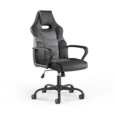 Staples Emerge Vector Luxura Faux Leather Gaming Chair, Black & Gray (61108) - Black and Gray-Front_Standard 