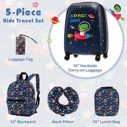 Costway 5 PCS Kids Luggage Set with Backpack Neck Pillow Luggage Tag Lunch Bag Wheels - Dark Blue BUY IN EUROPE
