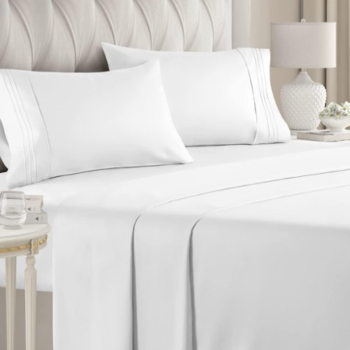 CGK Linens - Luxury Soft 4 Piece Solid Bed Sheet Set - Deep Pocket Fits 8"-16" Mattresses - King - White-Front_Standard 