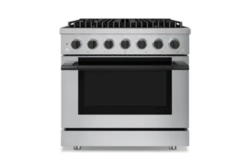 Front. Hauslane - HausPro 36 in. 6 Burners (20,000 BTU) Freestanding Dual Fuel Range - Matte Black.