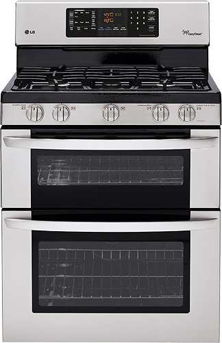  LG - 6.1 Cu. Ft. Freestanding Double Oven Gas Range with EasyClean and SuperBoil Burner - Stainless Steel