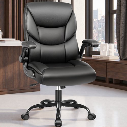 Brick Attic - Leather Office Chair 400LBS Wide Seat Ergonomic Desk Chair Adjustable Task Chair Lumbar Back 5 Year Warranty - Black-Front_Standard 