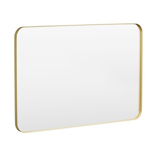 LOVMOR - 48 in. W x 32 in. H Tempered Glass Rounded Rectangle Framed Wall-Mounted Bathroom Vanity Mirror in Gold - Gold