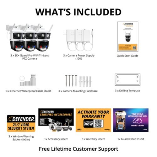 Defender AI 3K+ Guard Tri-Lens PTZ WIFI Plug-in Security Camera, 360° Tracking, AI Detection, Works w/ Guard App, 3 Pack - white BUY IN EUROPE