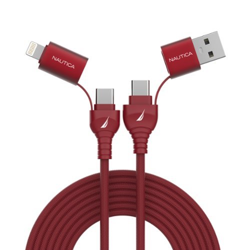 Nautica - CB400 4In1 Multi Port 100W PD Braided Fast Charging & Data Sync 4 ft Cable for iPhone, Samsung and More - Red-Front_Standard 