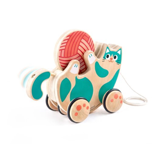 Hape Walk-A-Long Roll & Rattle Kitten in Teal for Toddlers