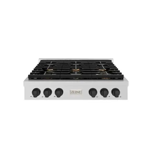 Front. ZLINE - ZLINE 36 in. Autograph Paramount Gas Rangetop w/ 6 Burners & Matte Black Accents (SRTZ-36-MB) - Stainless Steel.