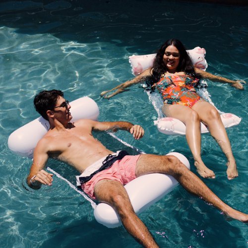 Salus Brands, LLC Rae Dunn: Pretty In Pink Hammock Pool Lounger - Flamingo 54x28, CocoNut Float, Inflatable Drifter & Relaxation Chair GLOBAL SHIPPING