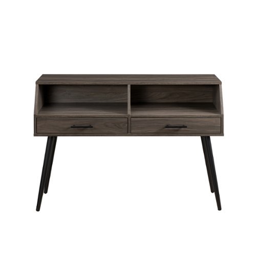 Walker Edison - Contemporary 2-Drawer Entry Table with Glass Shelves - Stale Grey/Black-Front_Standard 