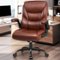 KERDOM - PU Leather Ergonomic Home Desk Chair, Tilt Swivel Mid Back Computer Chair Adjustable Height, Padded Flip-Up Armrests - Brown-Front_Standard