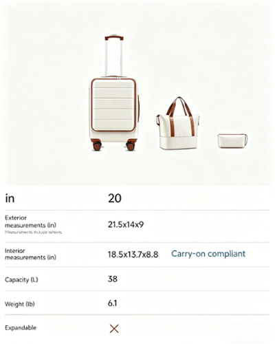 LUGGEX 3 Piece Sets Carry On Luggage Airline Approved with Front