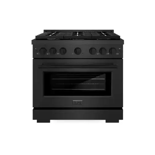 Front. ZLINE - ZLINE 36 in. 5.2 cu. ft. Freestanding Paramount Dual Fuel Range with 6 Burner Gas Cooktop in Black Satin Stainless Steel - Black Satin Stainless Steel.