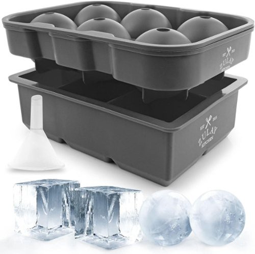 Zulay Kitchen - Silicone Ice Cube Trays Set of 2 - Large Square Ice Cube Molds and Sphere Ice Ball Maker with Lid - Gray-Front_Standard 
