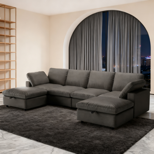 Vipbear - 100" Oversized L Shaped Modular Sectional Faux Leather Sofa,Modern Deep Seat Sectional,Comfy Scratch Resistant Material - Brown-Front_Standard 