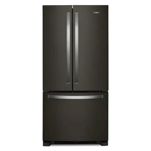Front. Whirlpool - 22 cu. ft. French Door Refrigerator with Humidity-Controlled Crispers - Black Stainless.
