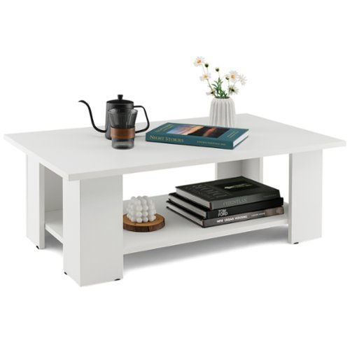Costway Coffee Table 2-Tier Modern Center Cocktail Table W/Storage Shelf for Living Room - White