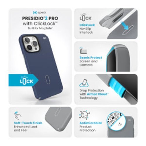 Speck Presidio2 Pro ClickLock Case with MagSafe for Apple iPhone 16 Pro Max - Costal Blue HOW TO BUY
